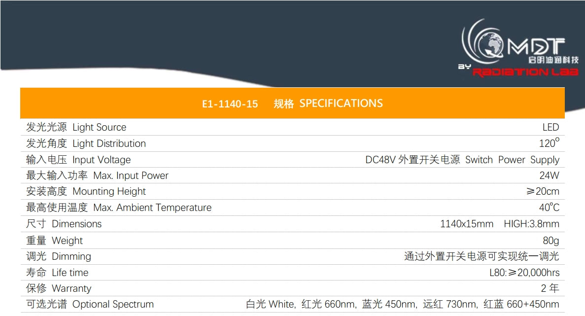 E1 Series grow light tube